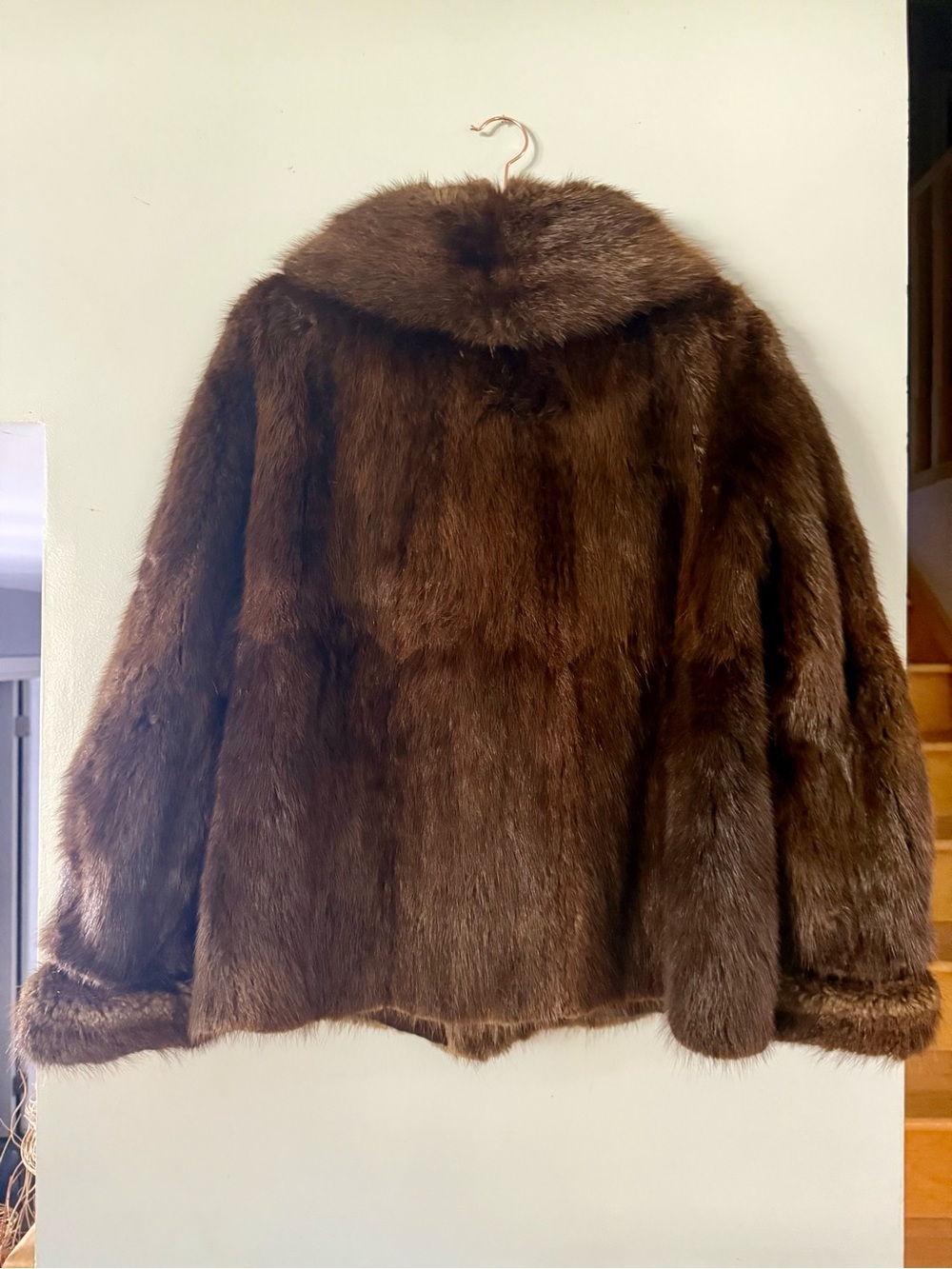 Vintage 1950s Edmonton Furriers Genuine Mink Fur Jacket Brown Stroller Coat L/XL - Picture 4 of 8